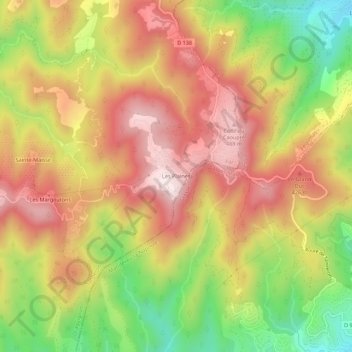 Carte topographique Les Plaines, altitude, relief