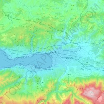 Carte topographique Kocaeli, altitude, relief