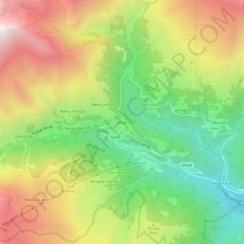 Carte topographique Borgo, altitude, relief