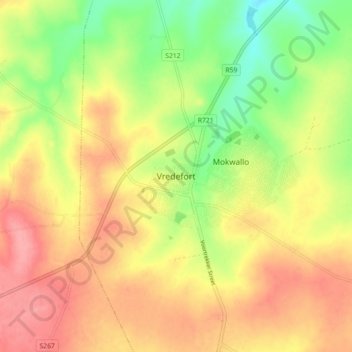 Carte topographique Vredefort, altitude, relief