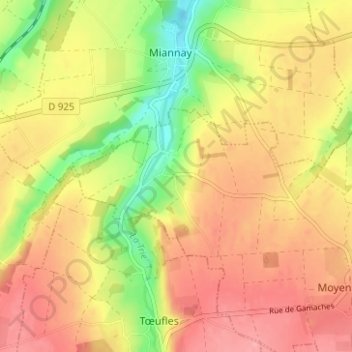 Carte topographique Bouillancourt, altitude, relief