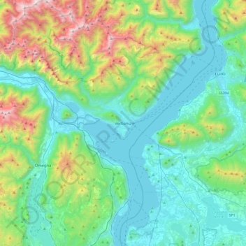 Carte topographique Verbania, altitude, relief