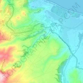 Carte topographique Azgar, altitude, relief