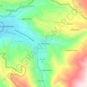 Carte topographique San Fernando, altitude, relief