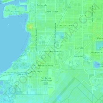 Carte topographique Manors at Manhattan, altitude, relief
