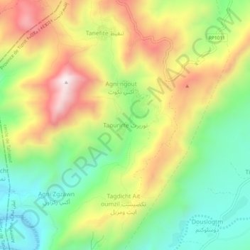 Carte topographique Taourirte, altitude, relief
