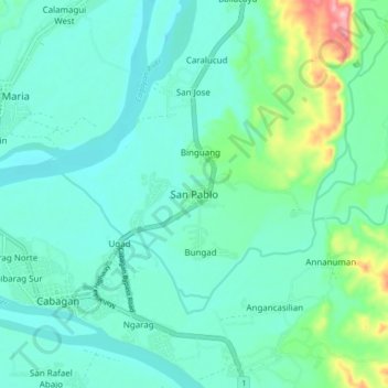 Carte topographique San Pablo, altitude, relief