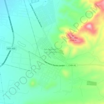 Carte topographique San Guillermo, altitude, relief