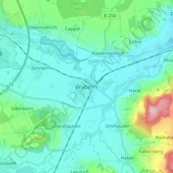 Carte topographique Wabern, altitude, relief