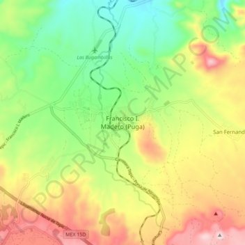 Carte topographique Francisco I. Madero (Puga), altitude, relief