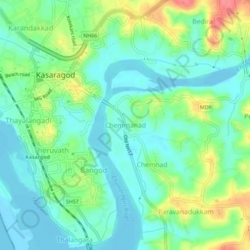 Carte topographique Chemmanad, altitude, relief