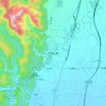 Carte topographique Qingchengshan, altitude, relief