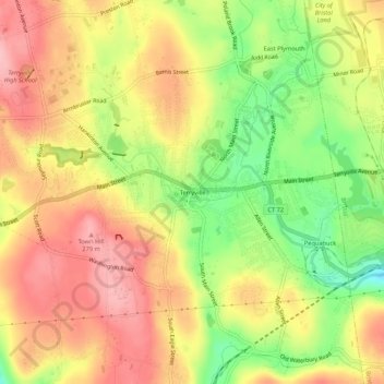 Carte topographique Terryville, altitude, relief