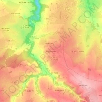 Carte topographique Les Fontaines, altitude, relief