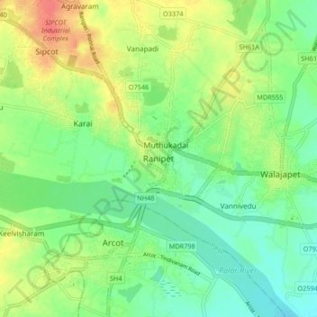 Carte topographique Ranipet, altitude, relief