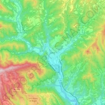 Carte topographique Súria, altitude, relief