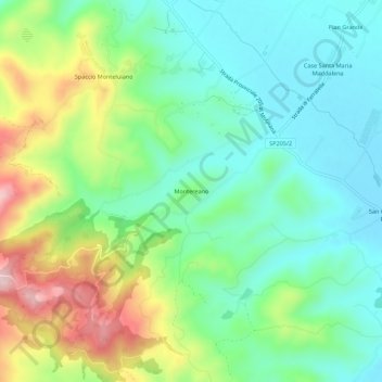 Carte topographique Montereano, altitude, relief