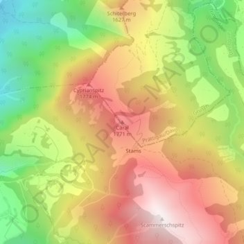 Carte topographique Caral, altitude, relief