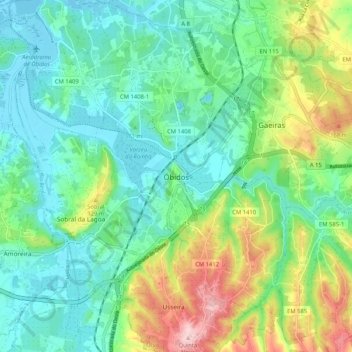 Carte topographique Óbidos, altitude, relief