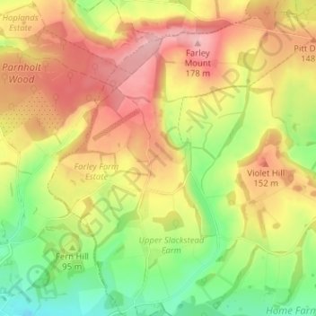 Carte topographique Farley Chamberlayne, altitude, relief