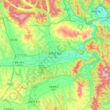 Carte topographique Yanji, altitude, relief