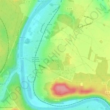 Carte topographique Vulaines-sur-Seine, altitude, relief