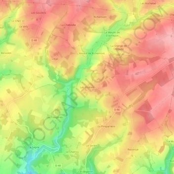 Carte topographique Les Châtres, altitude, relief