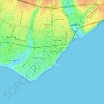 Carte topographique Pleasure Point, altitude, relief
