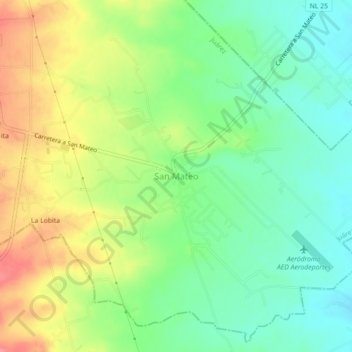 Carte topographique San Mateo, altitude, relief