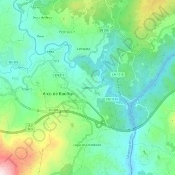 Carte topographique Gaiteiras, altitude, relief
