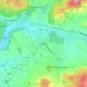 Carte topographique Spork, altitude, relief