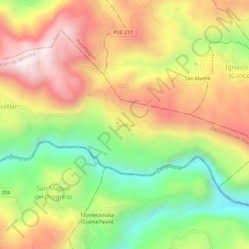 Carte topographique Tuxtla, altitude, relief