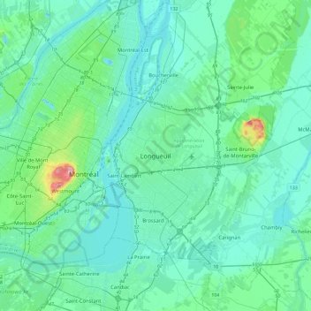 Carte topographique Longueuil, altitude, relief