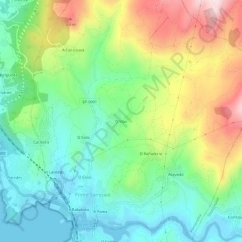 Carte topographique O Vilar, altitude, relief