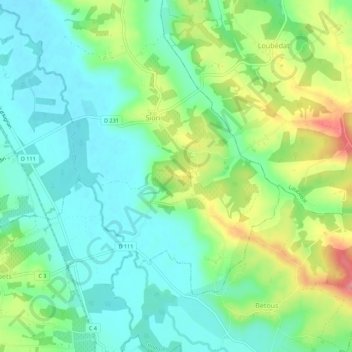 Carte topographique Gamache, altitude, relief
