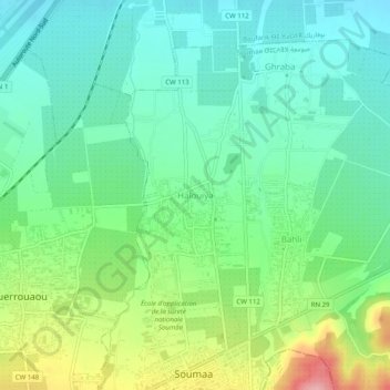 Carte topographique Halouiya, altitude, relief