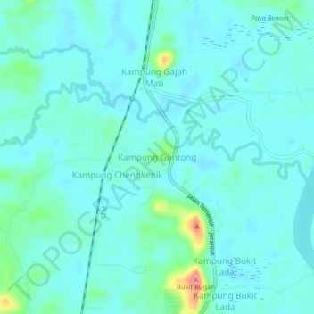 Carte topographique Kampung Guntong, altitude, relief