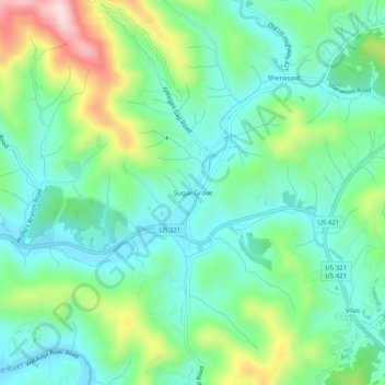 Carte topographique Sugar Grove, altitude, relief