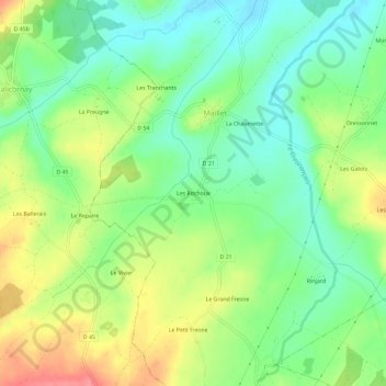 Carte topographique Les Rochoux, altitude, relief