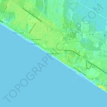 Carte topographique Bahama Beach, altitude, relief