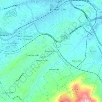 Carte topographique Dogwood Acres, altitude, relief