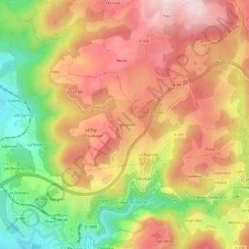 Carte topographique Chassignol, altitude, relief