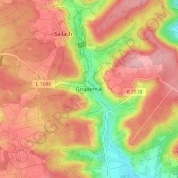 Carte topographique Gnadental, altitude, relief