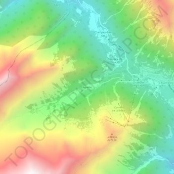 Carte topographique Arpette, altitude, relief