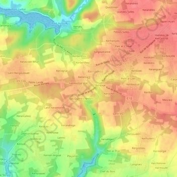 Carte topographique Kerglien, altitude, relief