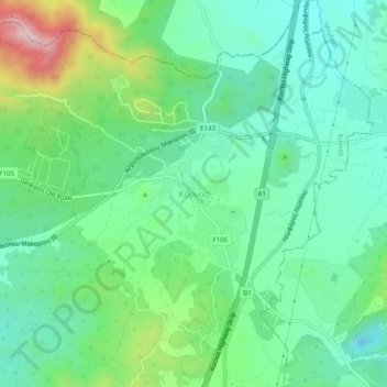 Carte topographique Kornos, altitude, relief