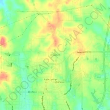 Carte topographique Houston, altitude, relief
