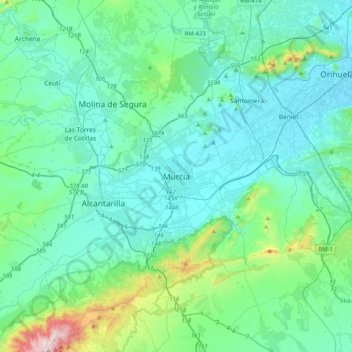 Carte topographique Murcie, altitude, relief