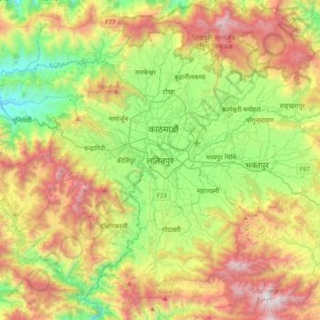 Carte topographique Lalitpur, altitude, relief