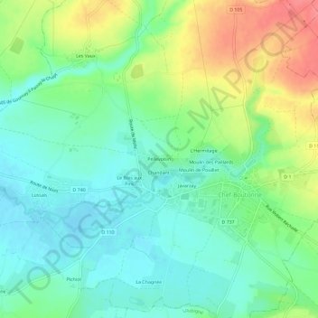 Carte topographique Pellevoisin, altitude, relief